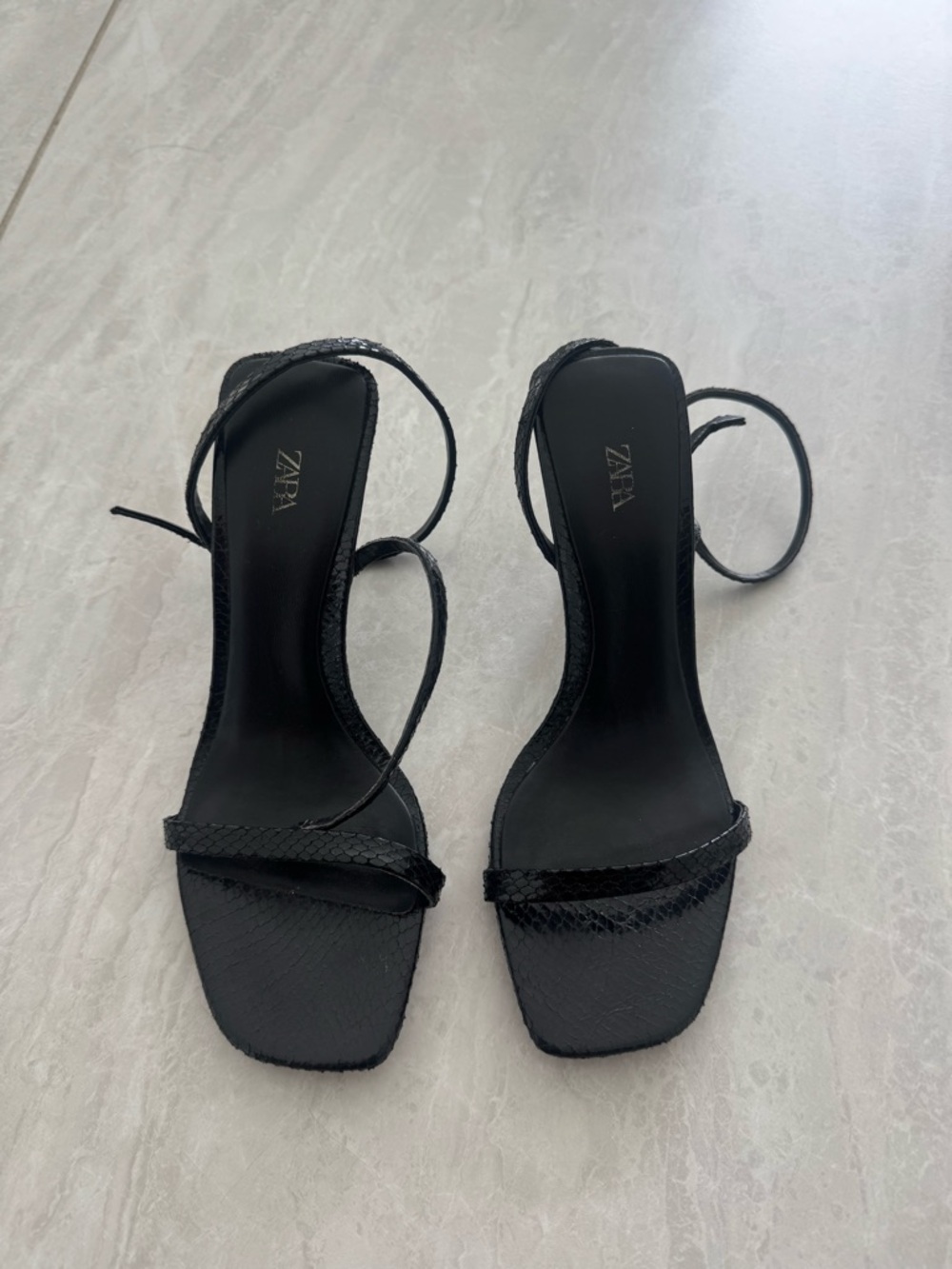 Zara Black Square-Toe Strappy Heels